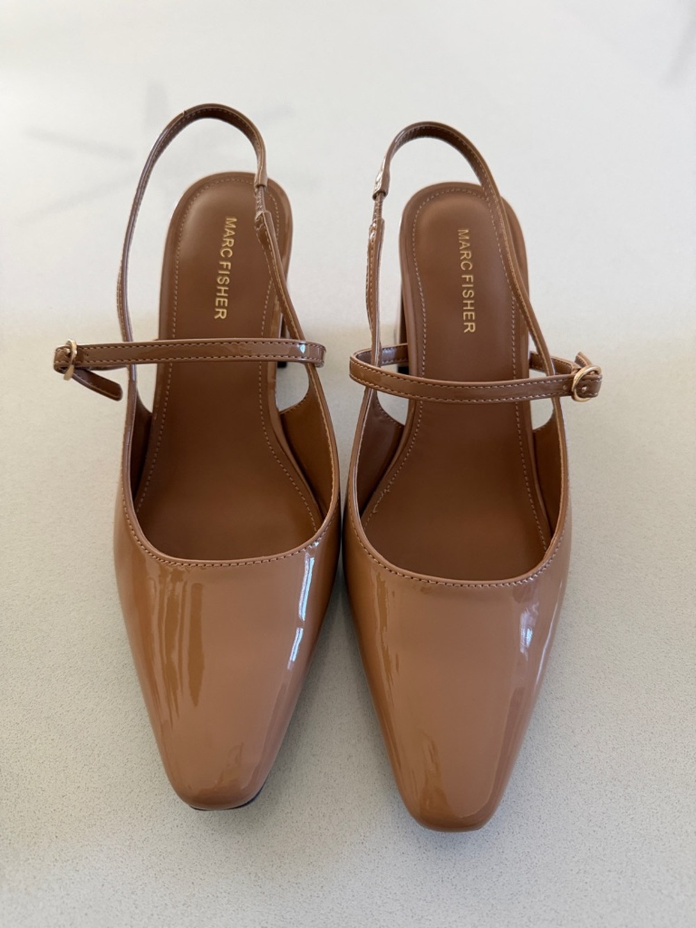 Marc Fisher Patent Leather Tan Slingback Mary Jane Pumps